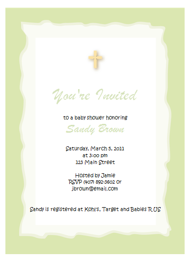 Details about GREEN CROSS RELIGIOUS BABY SHOWER INVITATIONS!
