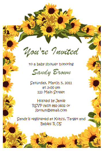 Details about SUNFLOWER FRAME BABY SHOWER INVITATIONS!