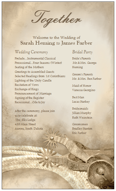 Wedding Programs Kits on Western Spurs Country Wedding Programs Ebay