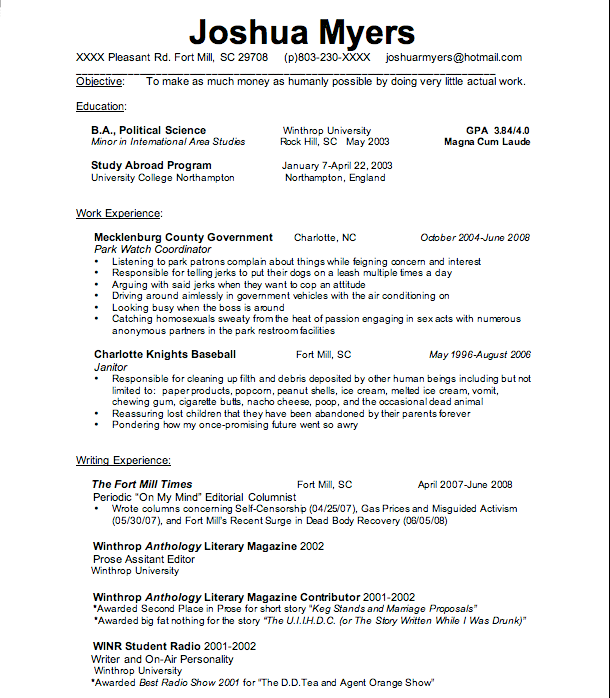 funny resumes. funny resume