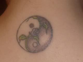 Yin And Yang Small Tattoos With Flower On The Back