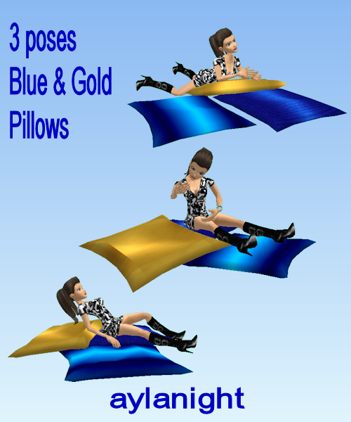 3 Blue/gold Pose pillows