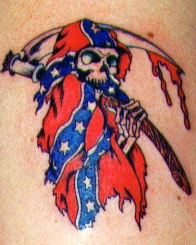 sporting a Confederate flag tattoo. leechasechaney - 3 days ago