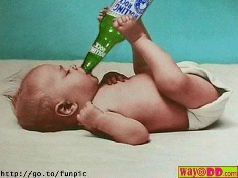 Baby drinking Rolling Rock
