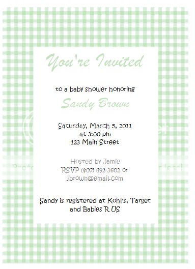 GREEN CHECKER CLOTH BABY SHOWER INVITATIONS  