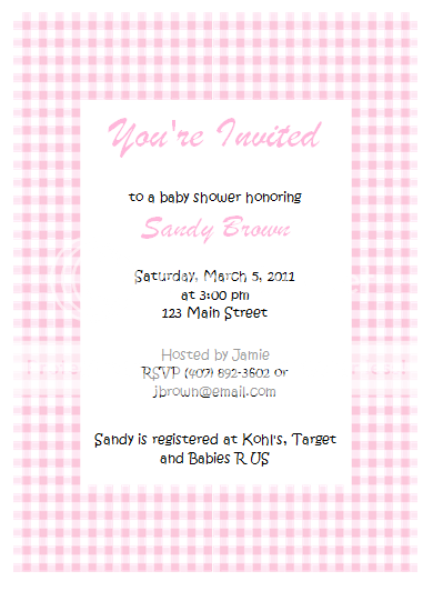 Pink Checker Cloth Baby Shower Invitations
