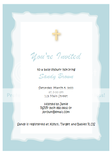 Blue Cross Religious Baby Shower Invitations