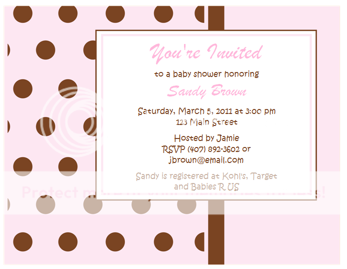 PINK AND BROWN DOTS BABY SHOWER INVITATIONS  