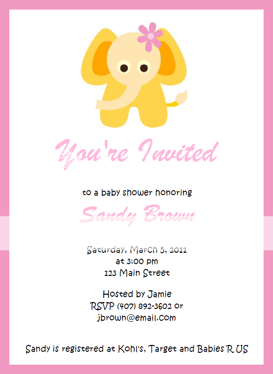 Baby Pink Elephant Baby Shower Invitations