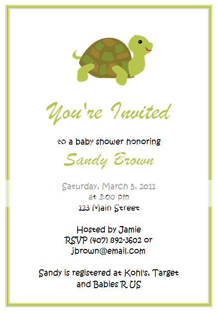 GREEN TURTLE BABY SHOWER INVITATIONS  