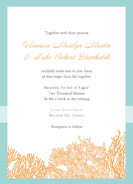 CORAL WEDDING INVITATIONS AND RSVP WITH ENVELOPES  