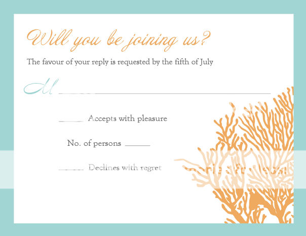 New Coral Wedding Invitations and RSVP Cards withEnvelopes