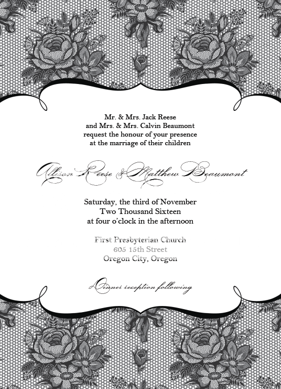 BLACK FRENCH WEDDING INVITATIONS AND RSVP W/ ENVELOPES  