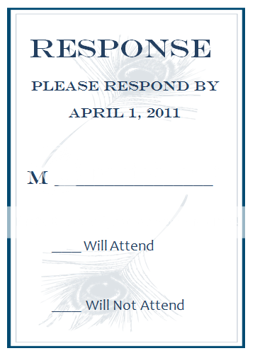 BLUE PEACOCK WEDDING INVITATIONS & RSVP WITH ENVELOPES  