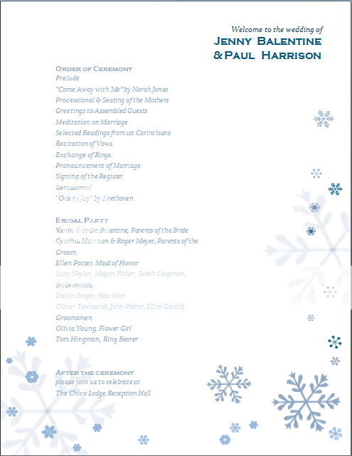 BLUE WINTER WEDDING PROGRAMS  