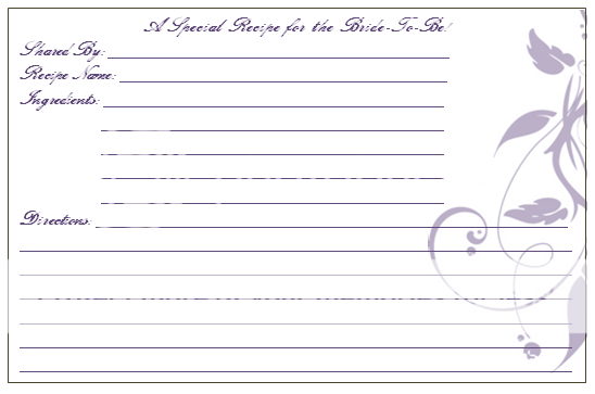 NEW CUSTOMIZED WEDDING BRIDAL RECIPE CARDS ANY COLOR  